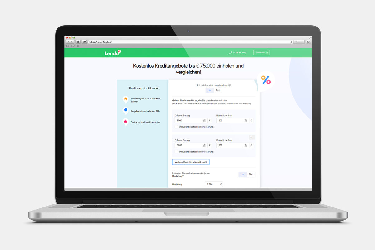 Mit der Lendo-Umschuldungsfunktion können monatliche Kreditraten optimiert werden