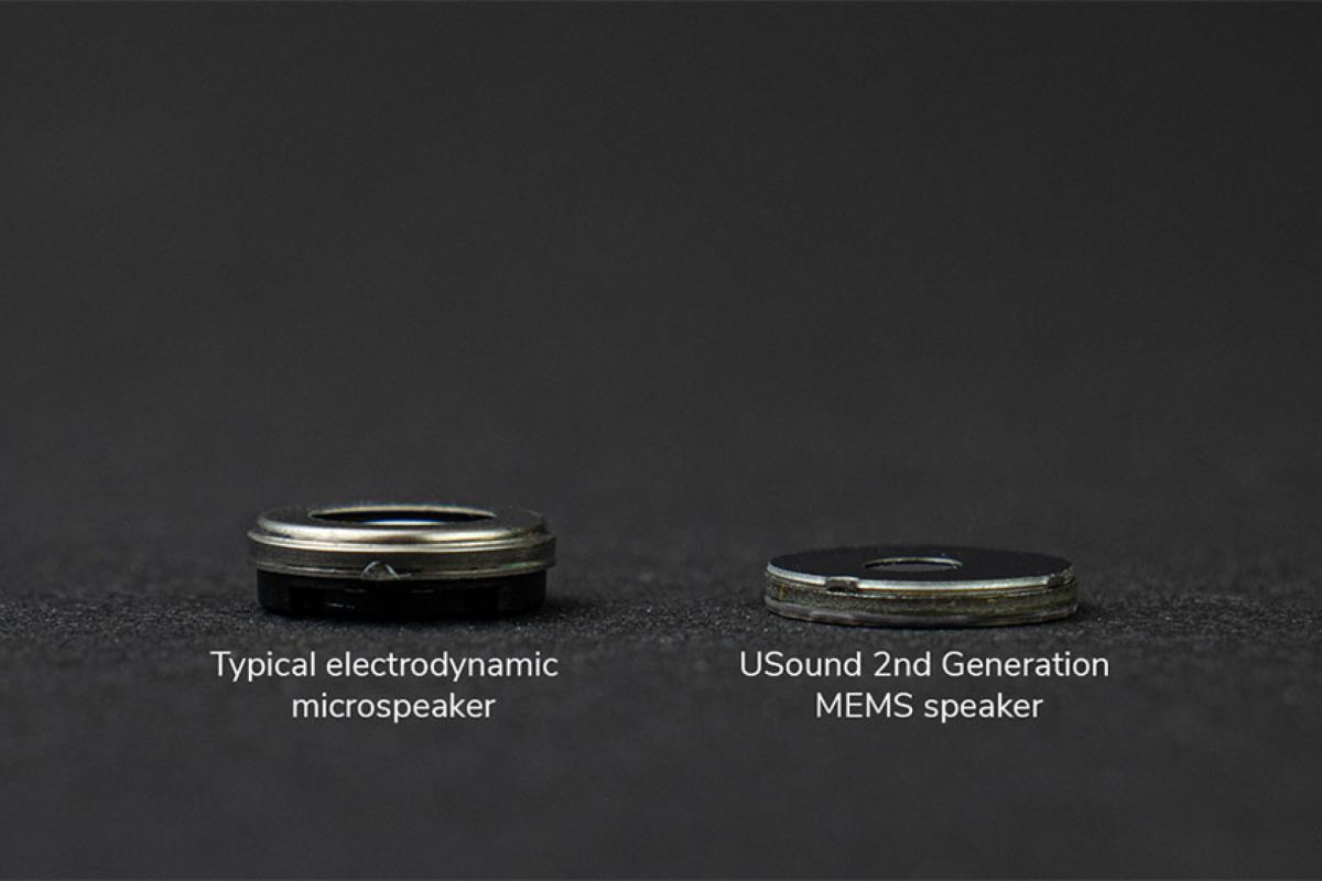 USound MEMS-Lautsprecher der zweiten Generation vs. typischer elektrodynamischer Mikro-Lautsprecher